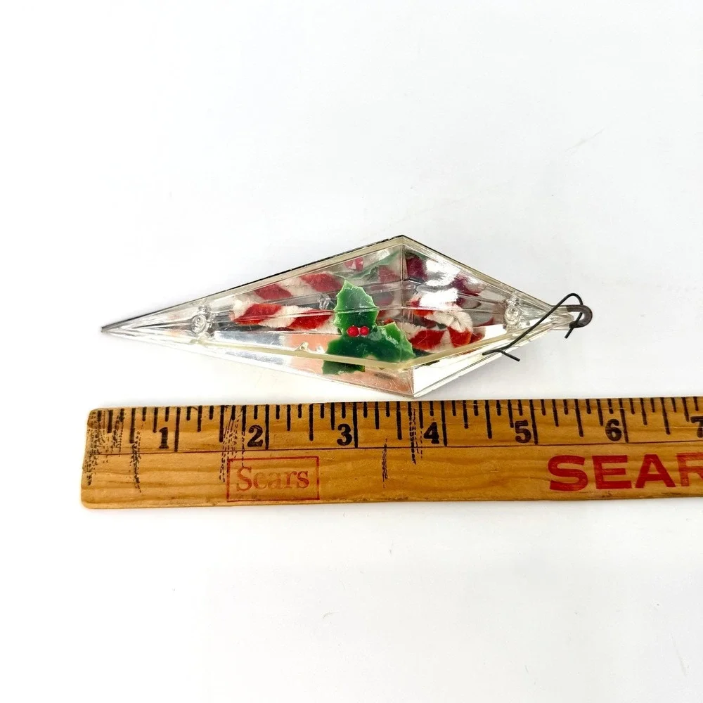 Jewelbrite Mid Century MCM Purple Plastic Diorama Candy Cane‎ Christmas Ornament